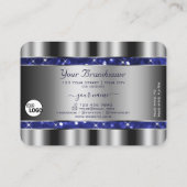 Luxe Silver Royal Blue Sparkle Glitter toevoegen L Visitekaartje (Achterkant)