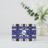Luxe Silver Royal Blue Sparkle Glitter toevoegen L Visitekaartje (Staand voorkant)