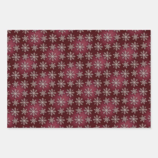 Luxe Silver Snowflakes Red Glitter Gift Wrap Set Inpakpapier Vel (Voorkant)