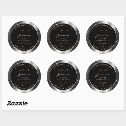 Luxe Silver Sparkle Glitter Lijst Productlabel Ronde Sticker (Vel)