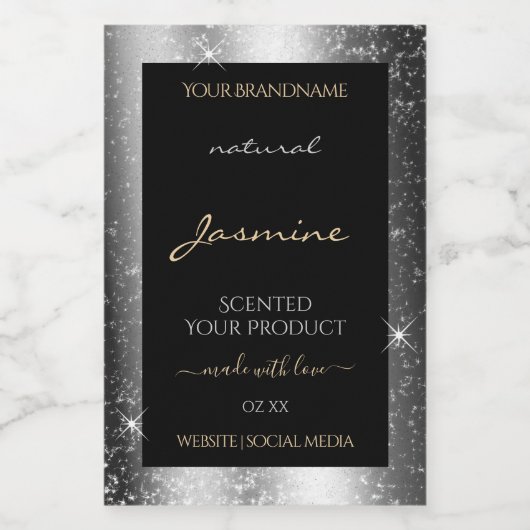 Luxe Silver Sparkle Glitter Lijst Productlabel Voedselcontainer Etiket (Enkel label)