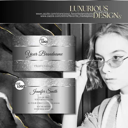 Luxe Silver Sparkle Glitter Stars Logo Initiaal Visitekaartje