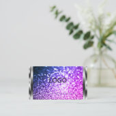 Luxe Silver Sparkle Pink Paarse Glitter en Logo Visitekaartje (Staand voorkant)