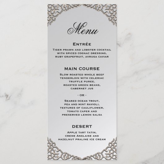 Luxe Silver Wedding Decorative Wedding Reception Menu (Voorkant)