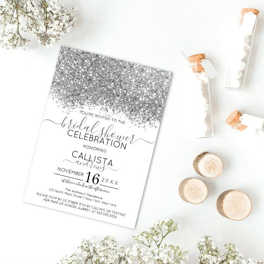 Luxe Silver White Glitter Confetti Vrijgezellenfee Kaart