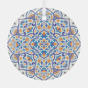 Luxe Sinaasappel Blauw Ornament Patroon