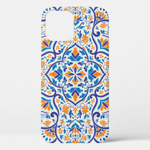 Luxe Sinaasappel Blauw Ornament Patroon iPhone 12 Hoesje