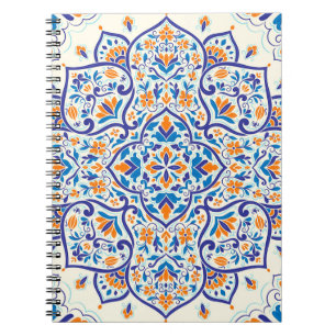 Luxe Sinaasappel Blauw Ornament Patroon Notitieboek