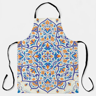 Luxe Sinaasappel Blauw Ornament Patroon Schort