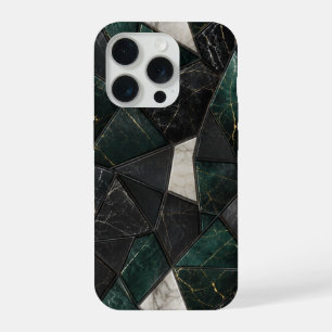 Luxe Smaragd en Houtskool Zwart Marmer Geometrisch iPhone 15 Pro Hoesje