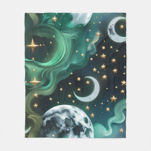 Luxe Smaragd Maangemotieven Dekbed – Ethische Jade Fleece Deken