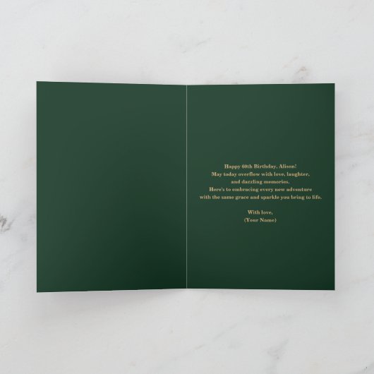 Luxe smaragdgroen en goud 60e verjaardag kaart (Binnen)
