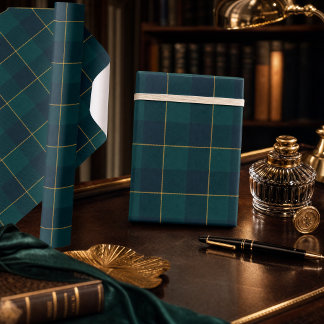 Luxe smaragdgroene en marineblauwe geruite inpakpa cadeaupapier