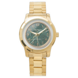 Luxe Smaragdgroene Marmer & Gouden Horloge