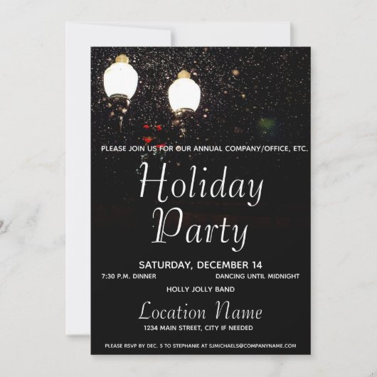 Luxe Snow Lights Black White Company Holiday Party Kaart (Voorkant)