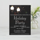 Luxe Snow Lights Black White Company Holiday Party Kaart (Staand voorkant)