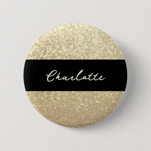 Luxe Sparkle Gold Glitter Naam Ronde Button 5,7 Cm (Voorkant)