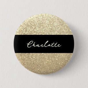 Luxe Sparkle Gold Glitter Naam Ronde Button 5,7 Cm