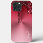Luxe Sparkle Red Dripping Glitter gepersonaliseerd Case-Mate iPhone Case (Achterkant)