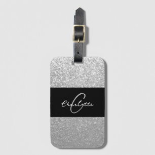 Luxe Sparkle Silver Glitter Naam Bagagelabel