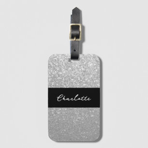 Luxe Sparkle Silver Glitter Naam Bagagelabel