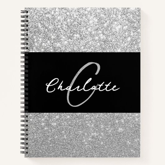 Luxe Sparkle Silver Glitter Naam Notitieboek (Voorkant)