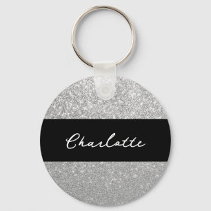 Luxe Sparkle Silver Glitter Naam Sleutelhanger