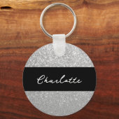 Luxe Sparkle Silver Glitter Naam Sleutelhanger (Achterkant)