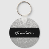 Luxe Sparkle Silver Glitter Naam Sleutelhanger (Achterkant)