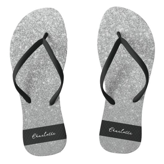 Luxe Sparkle Silver Glitter Naam Teenslippers (Voetbed)