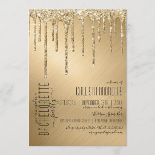 Luxe Sparkly Gold Glitter Drips Bachelorette Kaart