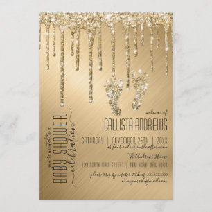 Luxe Sparkly Gold Glitter Drips Foot Baby shower Kaart
