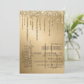 Luxe Sparkly Gold Glitter Drips Quinceañera Kaart (Staand voorkant)