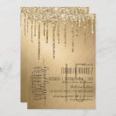 Luxe Sparkly Gold Glitter Drips Quinceañera Kaart (Voorkant / Achterkant)