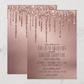 Luxe Sparkly Roos Gold Glitter Drips Wedding Kaart (Voorkant / Achterkant)