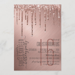 Luxe Sparkly Roos Gouden Glitter Druppelt Zoet 16 Kaart