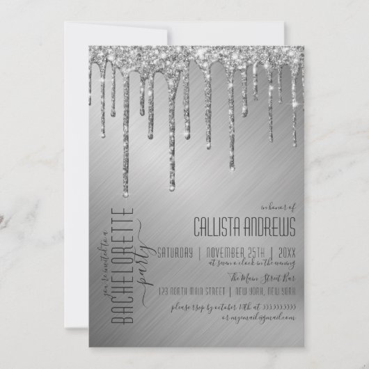 Luxe Sparkly Silver Glitter Drips Bachelorette Kaart (Voorkant)