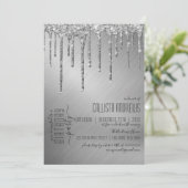 Luxe Sparkly Silver Glitter Drips Verjaardagsfeest Kaart (Staand voorkant)