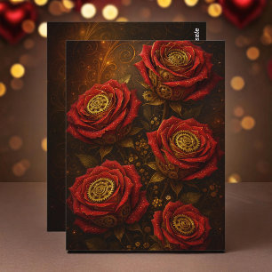 Luxe Steampunk Rozen Romantische Gouden Tandwielen Briefkaart