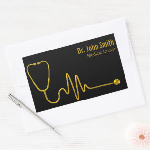 Luxe Stethoscoop ECG Golf EKG Lijn Medisch Goud Rechthoekige Sticker