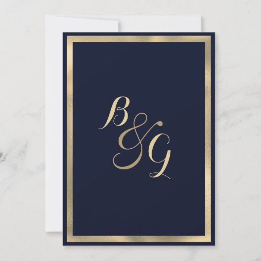 Luxe stijlvol modern marineblauw goud Bruiloft Kaart (Achterkant)