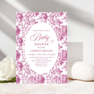 Luxe Stof Roze Bloem Motief Baby Shower Uitnodigin Kaart