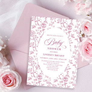 Luxe Stof Roze Bloem Motief Baby Shower Uitnodigin Kaart
