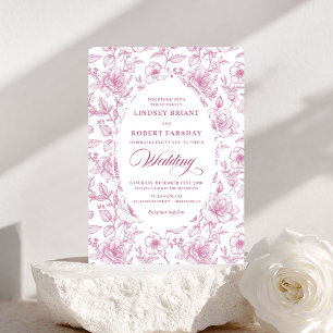 Luxe Stof Roze Toile Rozen Huwelijksuitnodiging Kaart