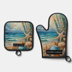 Luxe Strandhuis Keuken: Zeevaart Oceaan Ovenwant & Pannenlap Set