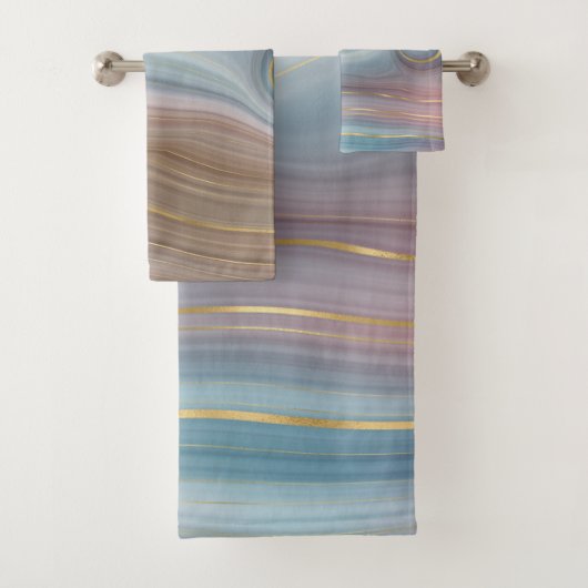 Luxe Strata | Stustblauw Taupe roze Agate Bad Handdoek (Insitu)