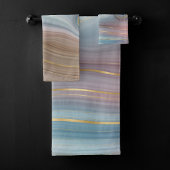 Luxe Strata | Stustblauw Taupe roze Agate Bad Handdoek
