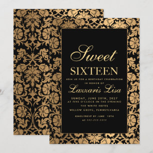 Luxe Sweet 16 Black Girly Verjaardag Kaart