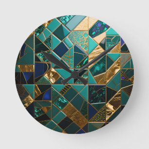 Luxe Teal Gouden Geometrisch Mozaïekpatroon Ronde Klok