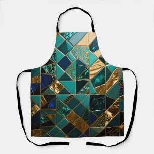 Luxe Teal Gouden Geometrisch Mozaïekpatroon Schort